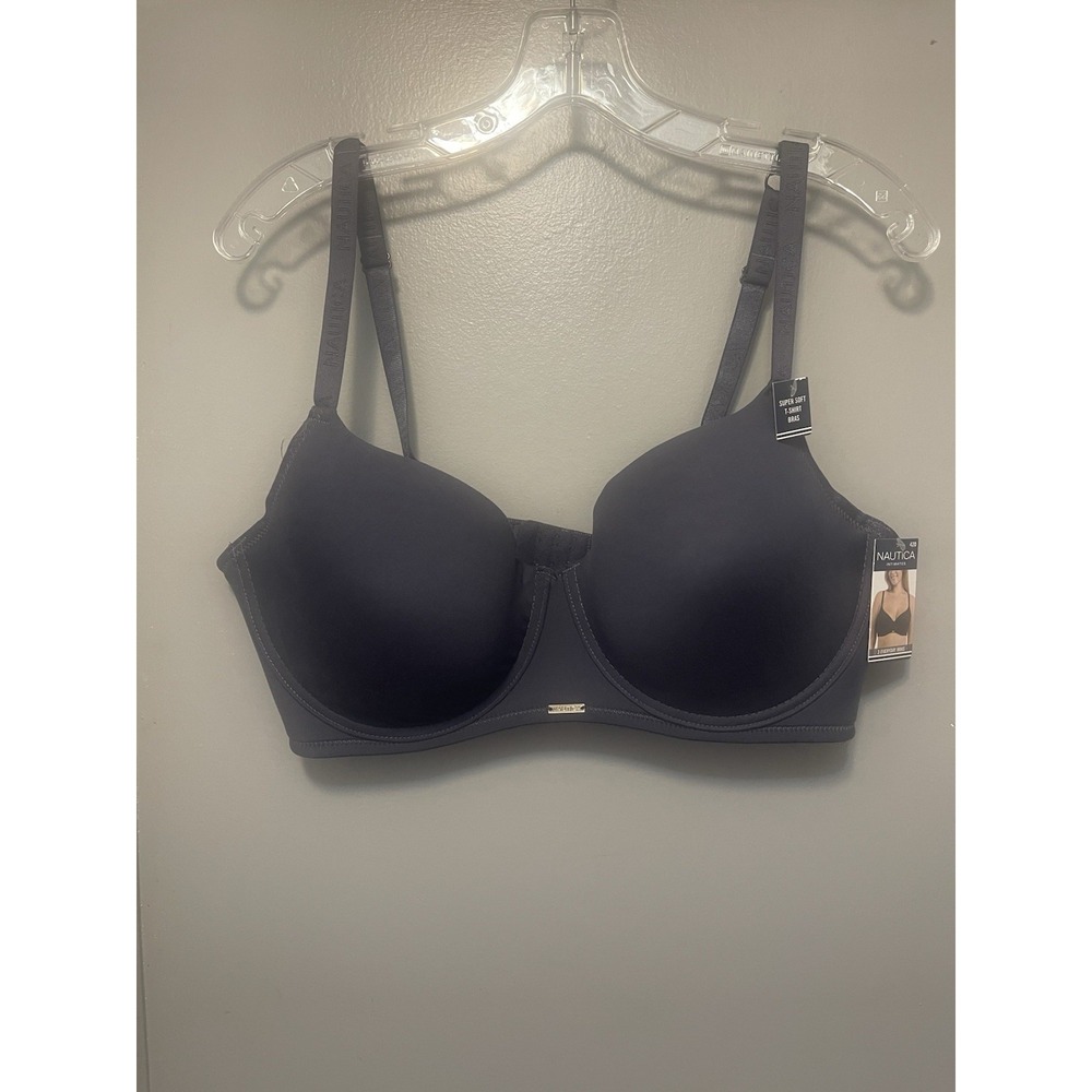 Nautica Super Soft T-Shirt Bra, Dark Gray Under Wire Adjustable Straps 42D NWT